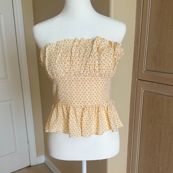 Skylar + Madison Tops - Skylar + Madison Yellow Floral Strapless Top